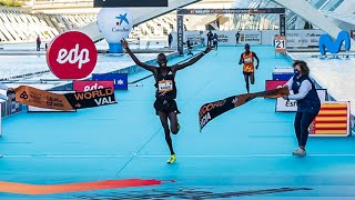 WORLD RECORD Kibiwott Kandie 5732 Valencia Half Marathon Full Race [upl. by Ynaffat841]