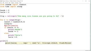 Heads or Tails program in Python Coin Toss  Coin flip  Probability [upl. by Pathe]